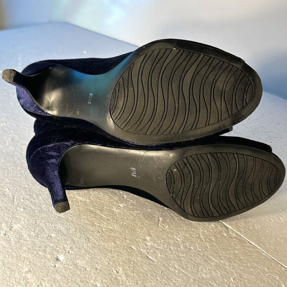Impo SZ 8.5 Vintage Royal Blue velvet peep toe bootie heel unique romantic event - Picture 9 of 10